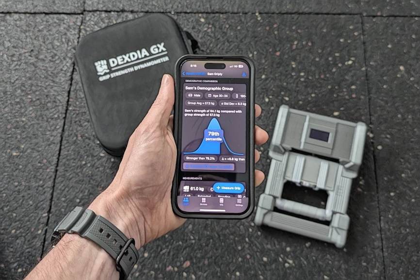 Seeing the analytics of the demographic comparison data in the GripMeter app